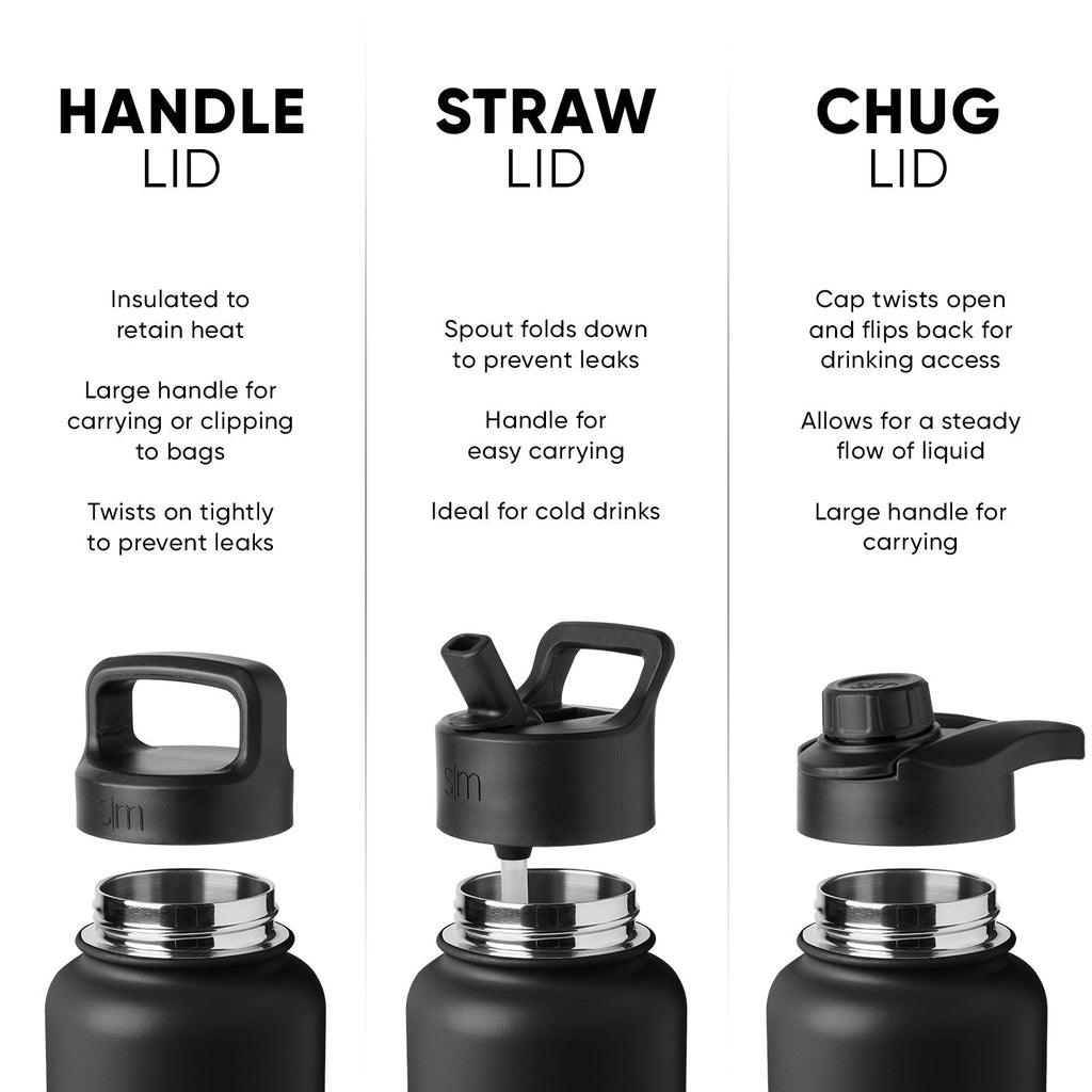 Summit Water Bottle with Straw Lid, Chug Lid, and Handle Lid